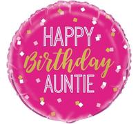 Unique Party - Rond - Ballon en plastique "Happy Birthday Auntie" - MYLAR, Film SG35297 (taille unique) (Rose)