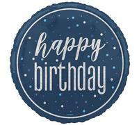 Unique Party - Rond - Ballon en plastique, Joyeux Anniversaire - Film SG34627 (taille unique) (Bleu/Blanc)