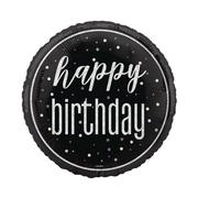 Unique Party - Rond - Ballon en plastique, Joyeux Anniversaire - Film SG34627 (taille unique) (Noir/Blanc)