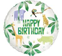 Unique Party - Safaritiere - Ballon en plastique, Joyeux anniversaire - Film SG24614 (taille unique) (Blanc/Vert)