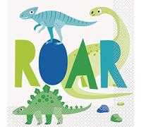 Unique Party- Serviettes en Papier-16,5 cm-Fête des Dinosaures Bleus et Verts-Paquet de 16, 73882, Multicolour