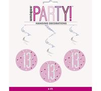 Unique Party - Tourbillons - Décoration suspendue Pack de 6 - Film SG28343 (taille unique) (rose/argent)
