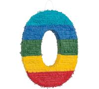 Unique- Pinata en Forme de Chiffre 0-17,8 x 17,8 cm-Rayures Arc-en-Ciel-1 pièce, 76460, Multicolore