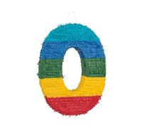 Unique- Pinata en Forme de Chiffre 0-17,8 x 17,8 cm-Rayures Arc-en-Ciel-1 pièce, 76460, Multicolore