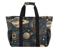 Unique Planet Stars Sac fourre-tout pliable avec poches en toile Noir et doré, Unique Planet Stars Black and Gold Simple Line, 1 size, Tendance