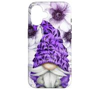 Unique Purple GNOME with Lilac Anemones Floral Aesthetic Coque pour iPhone 16