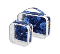 Unique Rose Flower Royal Blue 2 Pack Sac de toilette pour hommes transparent approuvé par la TSA Trousse de maquillage multifonction Trousse de toilette pour homme Kit de rasage