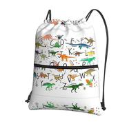 Unique Sac À Dos Cordon Alphabets d'apprentissage Élégants avec des Dinosaures Sac À Dos Sport À Cordon Haute Qualité Résistant Sac pour Jouet pour Camping, Les Voyages, Plage