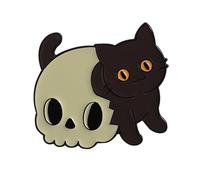 Unique Skeleton Cats Theme Metal Pin Creative Gift Mysterious Black Cats Jewelry for Gothic Culture Lovers Halloween Party Metal Brooch