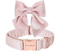 Unique style paws Collier pour chien réglable et résistant avec nœud papillon en soie Rose
