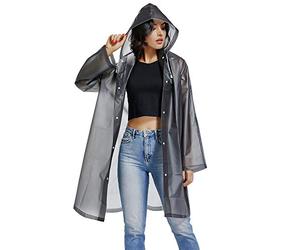 UniqueBella Imperméable transparent et réutilisable Poncho d'urgence avec capuche et manches Unisexe Adulte M Black M