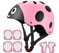 UniqueFit Casques, genouillères et coudières pour Enfants, 7 pièces (3 à 8 Ans) (Rose Coléoptère)