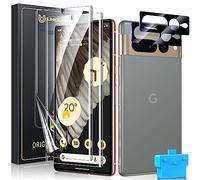 UniqueMe 4 Pièces Protection écran pour Pixel 7 Pro, 2 Pièces TPU Film 2 Pièces Verre Trempé Protection d'objectif, HD Transparent, Compatible avec ID d'empreintes Digitales