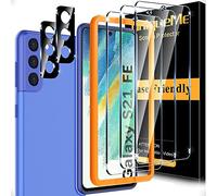 UniqueMe 5 Pièces Verre Trempé pour Samsung S21 FE Protection, 3 Pièces Protection Ecran 2 Pièces Verre Trempé Protection d'objectif,Compatible avec ID d'empreintes Digitales