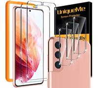 UniqueMe 5 Pièces Verre Trempé pour Samsung S21 Protection, 2 Pièces Protection Ecran 3 Pièces Verre Trempé Protection d'objectif, Compatible avec ID d'empreintes Digitales