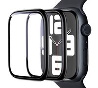 UniqueMe 9H Full Screen pour Apple Watch SE/6/5/4 44 mm Protection d'écran, 2 Pièces Verre De Protection en Aluminium, Dureté 9H pour Apple Watch 44 mm Film de Protection Facile à installer-Noir