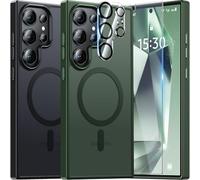 UniqueMe Compatible avec Samsung Galaxy S24 Ultra Coque,5-en-1 Kit Coque pour Samsung Galaxy S24 Ultra Case Protection Cover,1 Coque & 2 Verre Trempé & 2 Caméra Arrière Protecteur - Vert mat