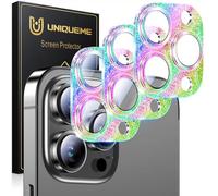UniqueMe Lot de 3 protecteurs d'appareil photo en acrylique pour iPhone 14 Pro Max/iPhone 14 Pro, sans verre, compatible avec coque, anti-rayures, mode prise de vue nocturne, pailleté