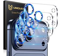 UniqueMe Lot de 3 protecteurs d'objectif d'appareil photo pour iPhone 17 Pro Max en verre trempé ultra HD [compatible avec coque] [résistant aux rayures] [mode prise de vue nocturne] Cercle bleu foncé