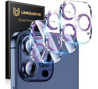 UniqueMe Lot de 3 protections d'objectif d'appareil photo en verre trempé 9H pour iPhone 15 Pro/iPhone 15 Pro Max, protection contre les chutes, compatible avec les coques, violet foncé