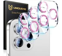 UniqueMe Lot de 3 protections d'objectif d'appareil photo en verre trempé 9H pour iPhone 15 Pro/iPhone 15 Pro Max, protection contre les chutes, compatible avec les coques, violet vif