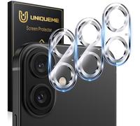 UniqueMe Lot de 3 protections d'objectif d'appareil photo en verre trempé 9H pour iPhone 16/iPhone 16 Plus/iPhone 17 - [Protection contre les chutes] [compatible avec les coques] - Argent