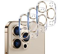 UniqueMe Lot de 3 protections d'objectif d'appareil photo en verre trempé compatibles avec iPhone 12 Pro Max 6,7" - Compatible avec les coques - Résistant aux rayures - Installation facile - Doré