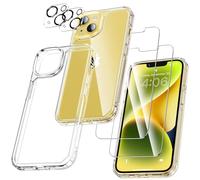 UniqueMe Pour iPhone 14 Coque,5-en-1 Kit Coque pour iPhone 14 Case Protection Cover,1 Coque & 2 Verre Trempé & 2 Caméra Arrière Protecteur - Transparent