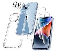 UniqueMe Pour iPhone 14 Plus Coque,5-en-1 Kit Coque pour iPhone 14 Plus Case Protection Cover,1 Coque & 2 Verre Trempé & 2 Caméra Arrière Protecteur - Transparent