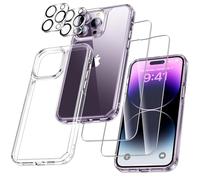 UniqueMe Pour iPhone 14 Pro Max Coque,5-en-1 Kit Coque pour iPhone 14 Pro Max Case Protection Cover,1 Coque & 2 Verre Trempé & 2 Caméra Arrière Protecteur - Transparent