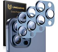 UniqueMe pour iPhone 15 Pro/15 Pro Max Protection Camera Objectif - Ultra HD Caméra Protection, 9H Dureté, Ultra Résistant Film Verre Trempé, Facile à Installer - 3 Pièces - Bleu Marine