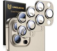 UniqueMe pour iPhone 15 Pro/15 Pro Max Protection Camera Objectif - Ultra HD Caméra Protection, 9H Dureté, Ultra Résistant Film Verre Trempé, Facile à Installer - 3 Pièces - Or