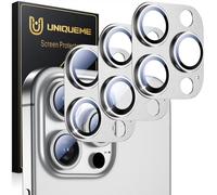 UniqueMe pour iPhone 15 Pro/15 Pro Max Protection Camera Objectif - Ultra HD Caméra Protection, 9H Dureté, Ultra Résistant Film Verre Trempé, Facile à Installer - 3 Pièces -Argent Foncé