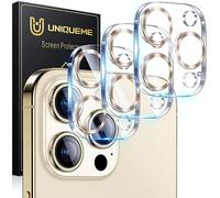 UniqueMe pour iPhone 15 Pro/15 Pro Max Protection Camera Objectif - Ultra HD Caméra Protection, 9H Dureté, Ultra Résistant Film Verre Trempé, Facile à Installer - 3 Pièces - or