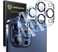 UniqueMe pour iPhone 15 Pro/15 Pro Max Protection Camera Objectif - Ultra HD Caméra Protection, 9H Dureté, Ultra Résistant Film Verre Trempé, Facile à Installer - 3 Pièces - Bleu