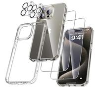 UniqueMe Pour iPhone 15 Pro Coque,5-en-1 Kit Coque pour iPhone 15 Pro Case Protection Cover,1 Coque & 2 Verre Trempé & 2 Caméra Arrière Protecteur - Transparent