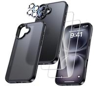 UniqueMe Pour iPhone 16 Coque - Coque pour iPhone 16 Case, 5 en 1 Kit Protection Cover,1 Coque & 2 Verre Trempé & 2 Caméra Arrière Protecteur - Noir