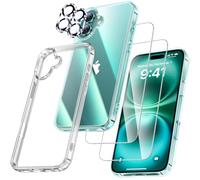 UniqueMe Pour iPhone 16 Plus Coque - Coque pour iPhone 16 Plus Case, 5 en 1 Kit Protection Cover,1 Coque & 2 Verre Trempé & 2 Caméra Arrière Protecteur - Transparent