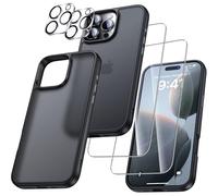UniqueMe Pour iPhone 16 Pro Coque,5-en-1 Kit Coque pour iPhone 16 Pro Case Protection Cover,1 Coque & 2 Verre Trempé & 2 Caméra Arrière Protecteur - Givré Noir