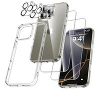 UniqueMe Pour iPhone 16 Pro Coque - Coque pour iPhone 16 Pro Case, 5 en 1 Kit Protection Cover,1 Coque & 2 Verre Trempé & 2 Caméra Arrière Protecteur - Transparent