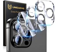 UniqueMe pour iPhone 16 Pro/iPhone 16 Pro Max Caméra Arrière Protecteur - Ultra HD Caméra Protection, 9H Dureté, Ultra Résistant Film Verre Trempé, Facile à Installer, 3 Pièces-Noir brillant