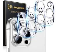 UniqueMe pour iPhone 16 Pro/iPhone 16 Pro Max Caméra Arrière Protecteur - Ultra HD Caméra Protection, 9H Dureté, Ultra Résistant Film Verre Trempé, Facile à Installer, 3 Pièces-Argent