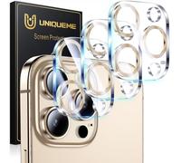 UniqueMe pour iPhone 16 Pro/iPhone 16 Pro Max Caméra Arrière Protecteur - Ultra HD Caméra Protection, 9H Dureté, Ultra Résistant Film Verre Trempé, Facile à Installer, 3 Pièces-Or