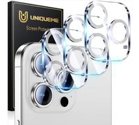 UniqueMe pour iPhone 16 Pro/iPhone 16 Pro Max Caméra Arrière Protecteur - Ultra HD Caméra Protection, 9H Dureté, Ultra Résistant Film Verre Trempé, Facile à Installer, 3 Pièces-Argent brillant