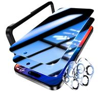 UniqueMe pour iPhone 16 Pro Max Verre Trempé Anti Espion, 2 Pièces Ecran Anti Espion et 2 Pièces Protection de Caméra, Film de Protection Privacy avec Cadre d'installation,Sans Bulles