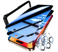 UniqueMe pour iPhone 16 Pro Verre Trempé Anti Espion, 2 Pièces Ecran Anti Espion et 2 Pièces Protection de Caméra, Film de Protection Privacy avec Cadre d'installation,sans Bulles
