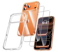 UniqueMe pour iPhone 17 Pro Coque - 3 en 1 Kit Case Protection pour iPhone 17 Pro,1 Cover & 2 Verre Trempé - Transparent