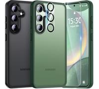 UniqueMe Pour Samsung Galaxy S24 Coque,5-en-1 Kit Coque Pour Samsung Galaxy S24 Case Protection Cover,1 Coque & 2 Verre Trempé & 2 Caméra Arrière Protecteur - Givré Vert