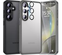 UniqueMe Pour Samsung Galaxy S24 Coque,5-en-1 Kit Coque Pour Samsung Galaxy S24 Case Protection Cover,1 Coque & 2 Verre Trempé & 2 Caméra Arrière Protecteur - Givré Gris