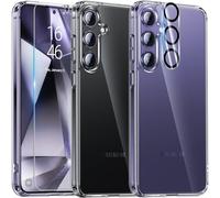 UniqueMe Pour Samsung Galaxy S24 Coque,5-en-1 Kit Coque Pour Samsung Galaxy S24 Case Protection Cover,1 Coque & 2 Verre Trempé & 2 Caméra Arrière Protecteur - Transparent